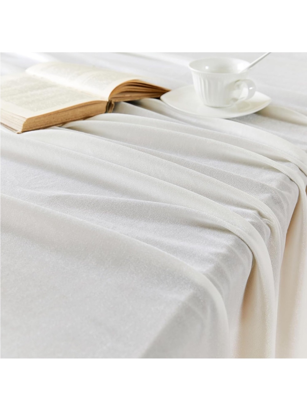 NEW White Velvet Tablecloth, 60” x 102” - Picture 5 of 7